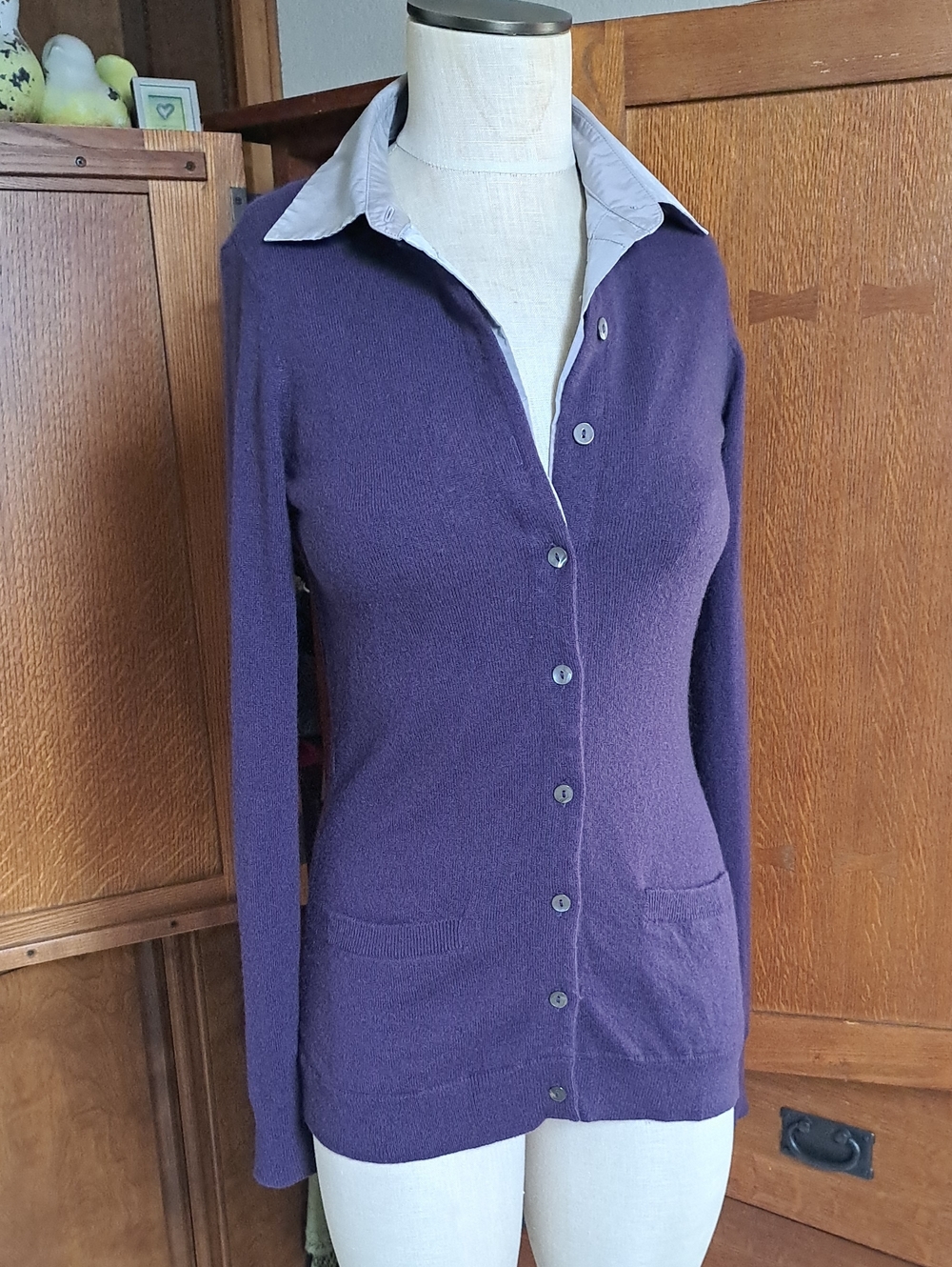 Vince 100% Cashmere Layered Shirt Collar Cardigan Purple S